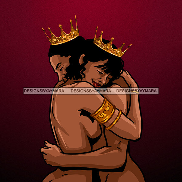 King And Queen Nude Hugging Wearing Crowns  JPG PNG  Clipart Cricut Silhouette Cut Cutting