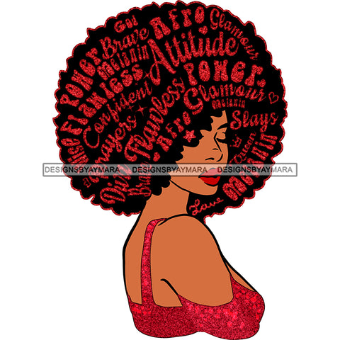 Black Queen In Red With Big Afro Words JPG PNG  Clipart Cricut Silhouette Cut Cutting