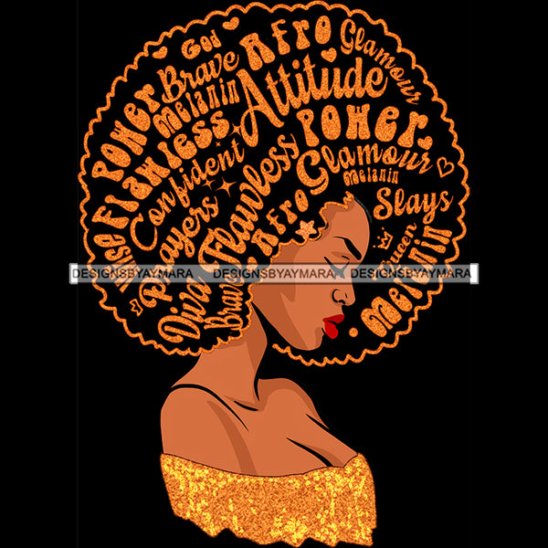 Black Queen In Gold With Big Afro Words JPG PNG  Clipart Cricut Silhouette Cut Cutting