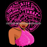 Black Queen In Pink Glitter With Big Afro Words  JPG PNG  Clipart Cricut Silhouette Cut Cutting
