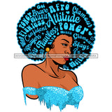 Black Queen In  Blue Glitter With Big Afro Words  JPG PNG  Clipart Cricut Silhouette Cut Cutting