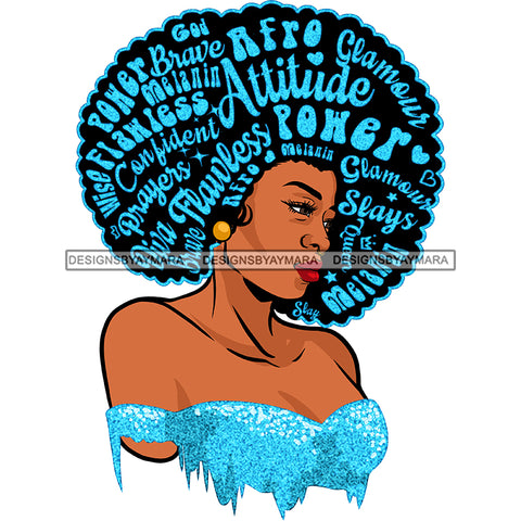 Black Queen In  Blue Glitter With Big Afro Words  JPG PNG  Clipart Cricut Silhouette Cut Cutting