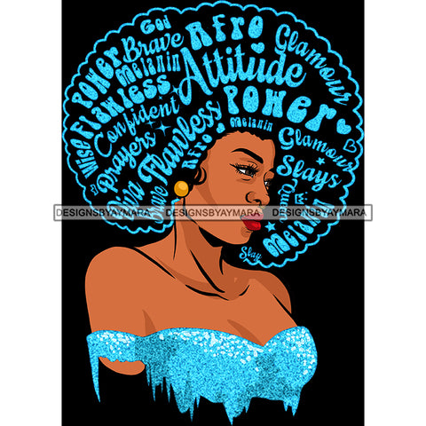 Black Queen In  Blue Glitter With Big Afro Words JPG PNG  Clipart Cricut Silhouette Cut Cutting