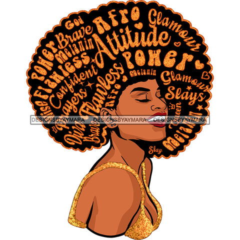 Black Queen In  Gold Glitter With Big Afro Words JPG PNG  Clipart Cricut Silhouette Cut Cutting