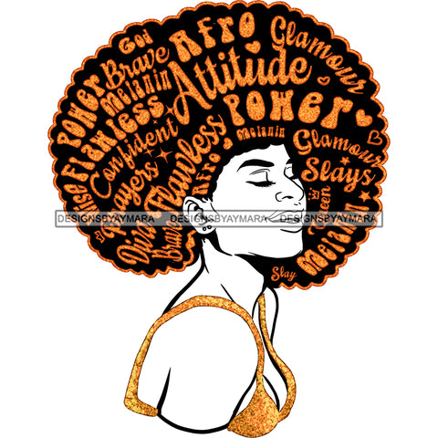 Black Queen In  Gold Glitter With Big Afro Words JPG PNG  Clipart Cricut Silhouette Cut Cutting