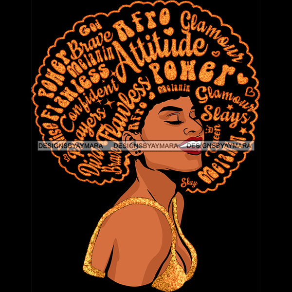 Black Queen In  Gold Glitter With Big Afro Words  JPG PNG  Clipart Cricut Silhouette Cut Cutting