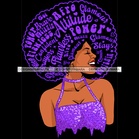 Black Queen In  Purple Glitter With Big Afro Words  JPG PNG  Clipart Cricut Silhouette Cut Cutting