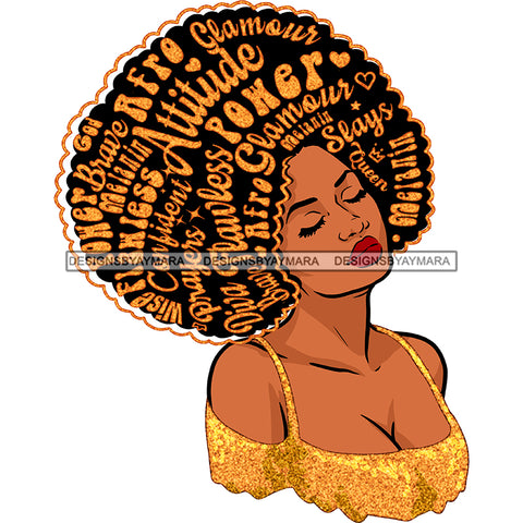 Black Queen In Gold Glitter With Big Afro Words Head Back JPG PNG  Clipart Cricut Silhouette Cut Cutting