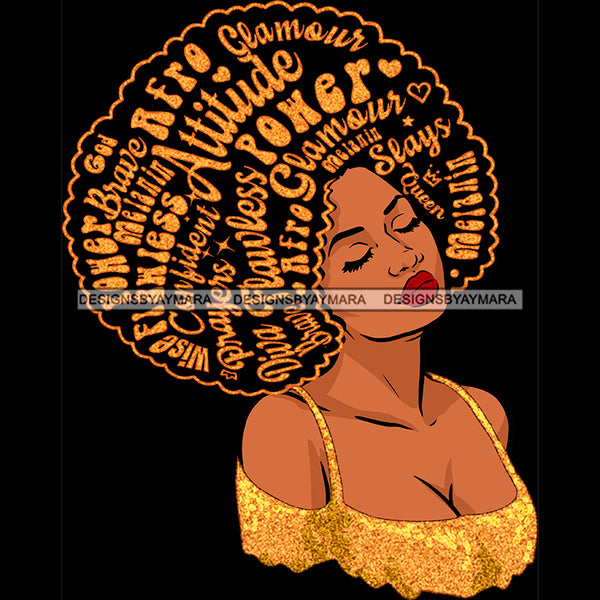 Black Queen In Gold Glitter With Big Afro Words Head Back JPG PNG  Clipart Cricut Silhouette Cut Cutting