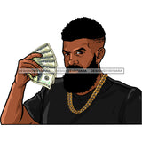 Black Man With Beard In Black Shirt Holding Money Dollar Bills   JPG PNG  Clipart Cricut Silhouette Cut Cutting