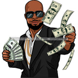 Bald Black Man With Beard Tossing Money Dollar Bills Gold Chain  JPG PNG  Clipart Cricut Silhouette Cut Cutting