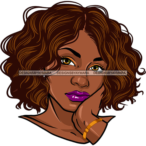 Beautiful Black Queen Thinking Purple Lipstick JPG PNG  Clipart Cricut Silhouette Cut Cutting