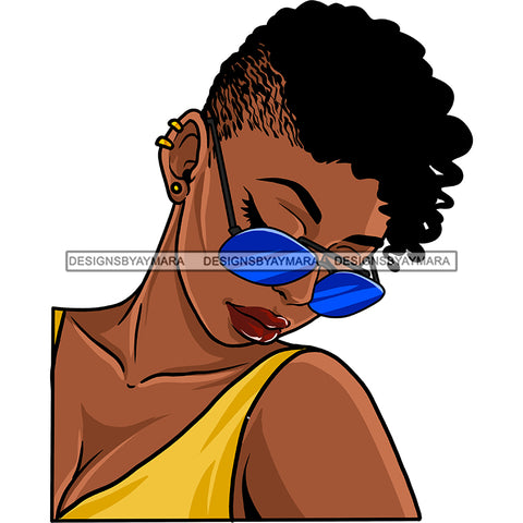 Black Woman Short Hair Cut Blue Sunglasses Red Lips Yellow Mustard Tank Top Bent Head Clipart Graphic  Skillz JPG PNG  Clipart Cricut Silhouette Cut Cutting