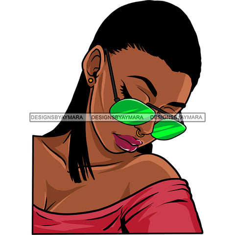 Black Woman Long Straight Hair Green Sunglasses Red Lips Mauve Top Eyes Closed Bent Head Gold Earring Clipart Graphic  Skillz JPG PNG  Clipart Cricut Silhouette Cut Cutting