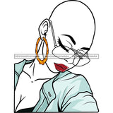 Bald Black Woman Eyeglasses Red Lips Blue Blouse Shirt Eyes Closed Bent Head Gold Hoops Transparent Clipart Graphic  Skillz JPG PNG  Clipart Cricut Silhouette Cut Cutting