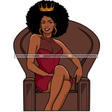Black Queen Afro Burgundy Dress Wearing Crown Sitting Brown Throne Chair Gold Hoops Smiling Clipart Graphic  Skillz JPG PNG  Clipart Cricut Silhouette Cut Cutting