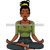 Black Woman Dreads Dreadlocs Yoga Jeans Green Top No Shoes Yellow Headband Relax Legs Crossed Eyes Closed Hands Open Exercise Clipart Graphic  Skillz JPG PNG  Clipart Cricut Silhouette Cut Cutting