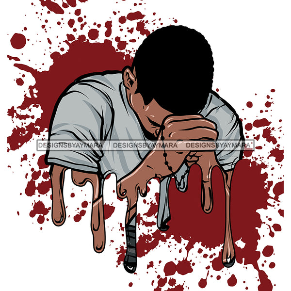 Black Man Praying Hands Folded Holding Beads Dripping JPG PNG  Clipart Cricut Silhouette Cut Cutting