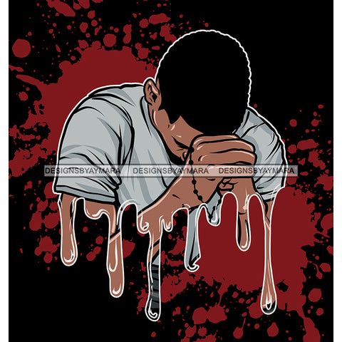 Black Man Praying Hands Folded Holding Beads Dripping JPG PNG  Clipart Cricut Silhouette Cut Cutting