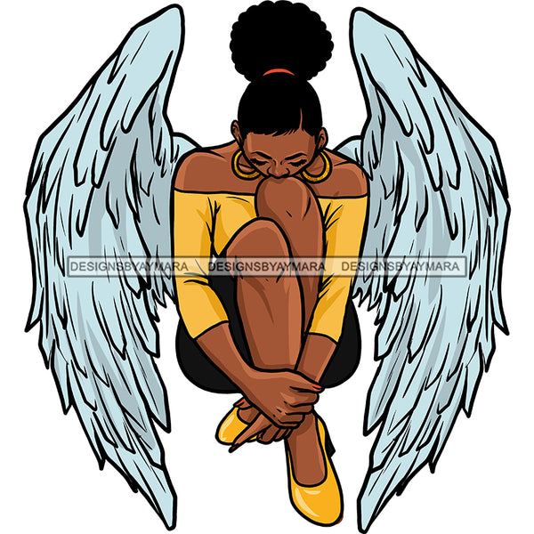Angel Wings Black Queen With Wings In Yellow  JPG PNG  Clipart Cricut Silhouette Cut Cutting