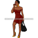 Sassy Black Queen In Rust Red Dress And Heels Short Afro JPG PNG  Clipart Cricut Silhouette Cut Cutting