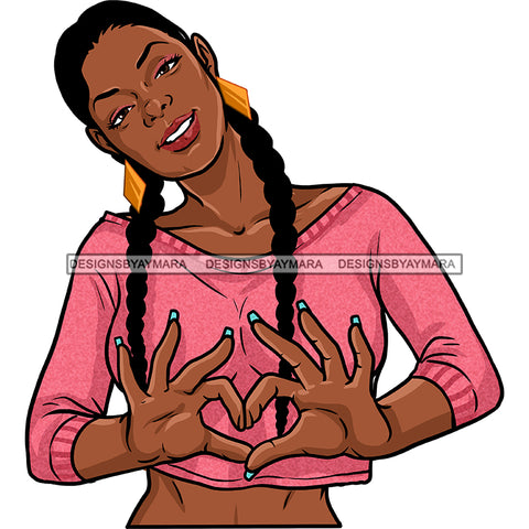 Young Queen Giving Love Sign Long Braids In Pink Sweater JPG PNG  Clipart Cricut Silhouette Cut Cutting