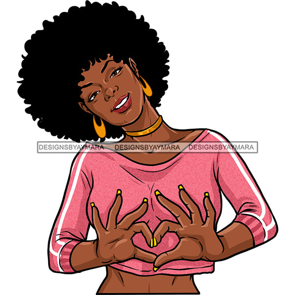 Young Queen Giving Love Sign Afro In Pink Sweater JPG PNG  Clipart Cricut Silhouette Cut Cutting
