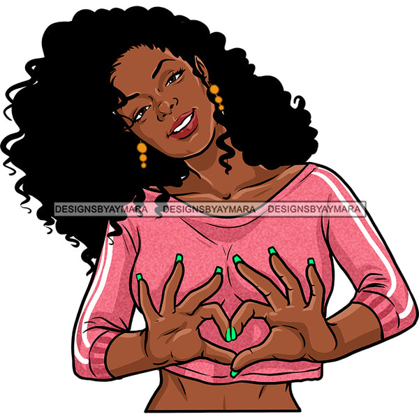 Young Queen Giving Love Sign Long Hair In Pink Sweater JPG PNG  Clipart Cricut Silhouette Cut Cutting
