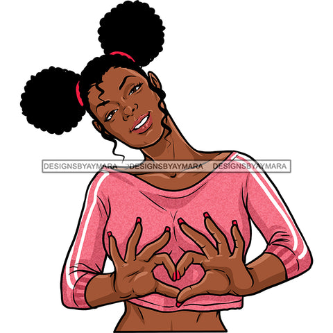 Young Queen Giving Love Sign Afro Buns In Pink Sweater JPG PNG  Clipart Cricut Silhouette Cut Cutting