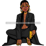 Black Queen In Black Suit With Gold Gun JPG PNG  Clipart Cricut Silhouette Cut Cutting