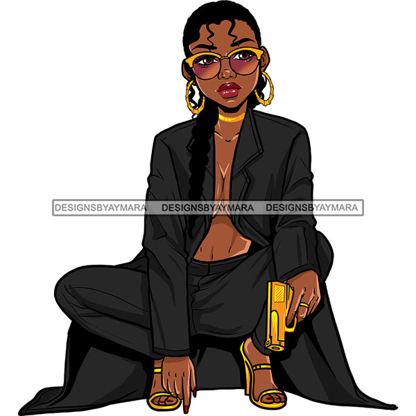 Black Queen In Black Suit With Gold Gun JPG PNG  Clipart Cricut Silhouette Cut Cutting