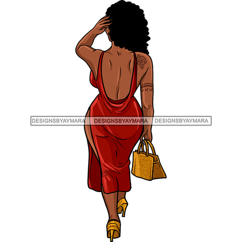 Sassy Black Queen Walking Away In Heels Red Split Dress JPG PNG  Clipart Cricut Silhouette Cut Cutting
