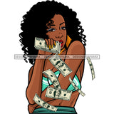 Sassy Black Queen Dropping Money Dollar Bills  JPG PNG  Clipart Cricut Silhouette Cut Cutting