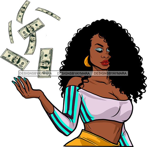 Sexy Black Queen Tossing Money Dollar Bills  JPG PNG  Clipart Cricut Silhouette Cut Cutting