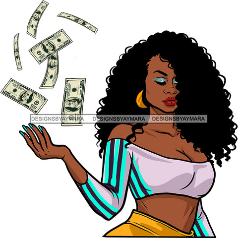 Sexy Black Queen Tossing Money Dollar Bills  JPG PNG  Clipart Cricut Silhouette Cut Cutting