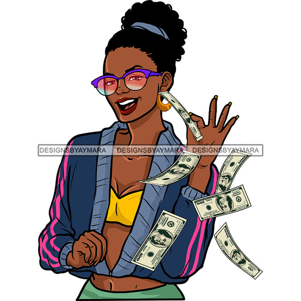 Sassy Black Queen Tossing Money Dollar Bills  JPG PNG  Clipart Cricut Silhouette Cut Cutting