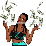 Sassy Black Queen Tossing Money Dollar Bills  JPG PNG  Clipart Cricut Silhouette Cut Cutting