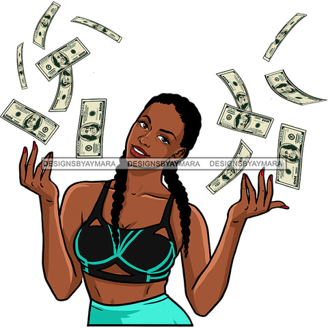 Sassy Black Queen Tossing Money Dollar Bills  JPG PNG  Clipart Cricut Silhouette Cut Cutting