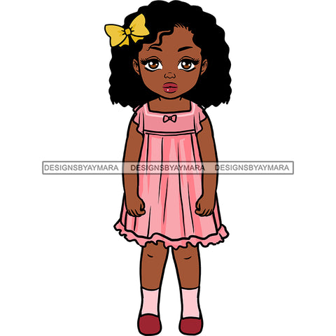 Little Black Girl In Pink Dress Wide Eyed JPG PNG  Clipart Cricut Silhouette Cut Cutting