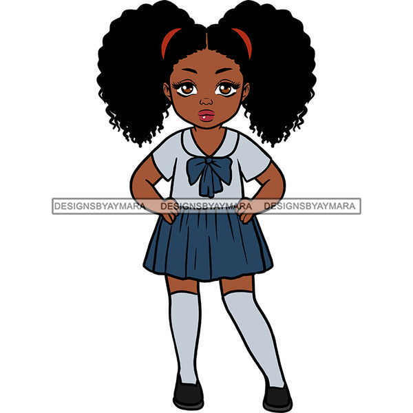 Little Black Girl In Blue Dress Wide Eyed JPG PNG  Clipart Cricut Silhouette Cut Cutting