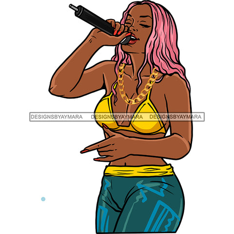 Black Singer Songstress Singing With Pink Hair JPG PNG  Clipart Cricut Silhouette Cut Cutting