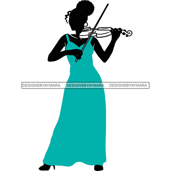 Silhouette Of Woman Playing Violin Instrument In Turquoise Gown JPG PNG  Clipart Cricut Silhouette Cut Cutting