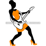 Silhouette Of Woman Playing Guitar In Orange Gold Dress JPG PNG  Clipart Cricut Silhouette Cut Cutting