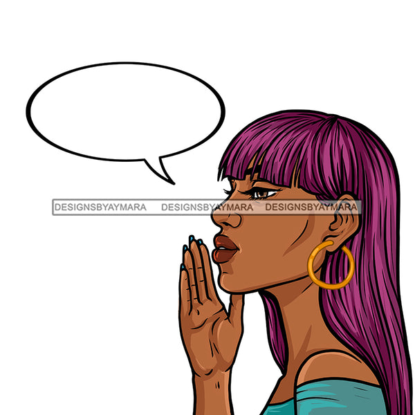 Melanin Woman Long Purple Hair Conversation Bubble JPG PNG  Clipart Cricut Silhouette Cut Cutting