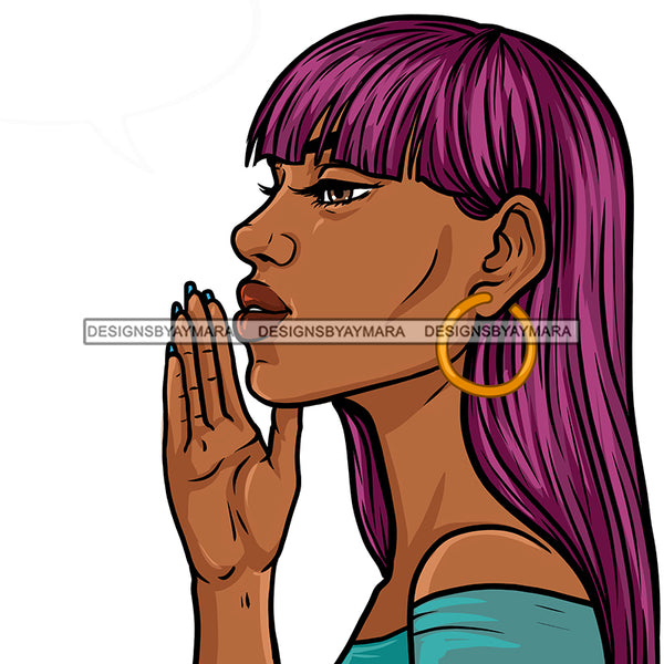 Melanin Woman Long Purple Hair  JPG PNG  Clipart Cricut Silhouette Cut Cutting