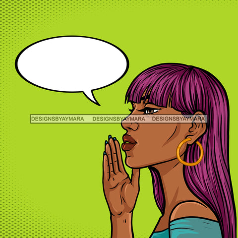 Melanin Woman Long Purple Hair Conversation Bubble With Green Background  JPG PNG  Clipart Cricut Silhouette Cut Cutting