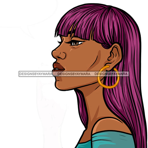 Melanin Woman Long Purple Hair No Background  JPG PNG  Clipart Cricut Silhouette Cut Cutting