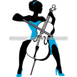 Silhouette Of Woman Playing Cello In Turquoise Dress JPG PNG  Clipart Cricut Silhouette Cut Cutting