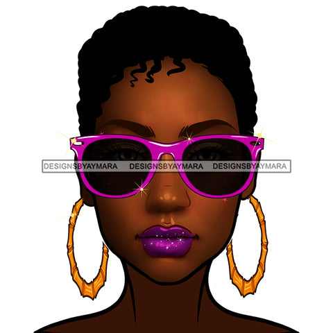 Short Hair Black Woman Wearing Purple Sunglasses JPG PNG  Clipart Cricut Silhouette Cut Cutting