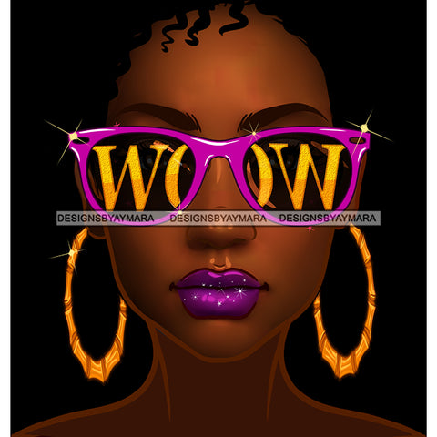 Short Hair Black Woman Wearing Purple WOW Sunglasses JPG PNG  Clipart Cricut Silhouette Cut Cutting